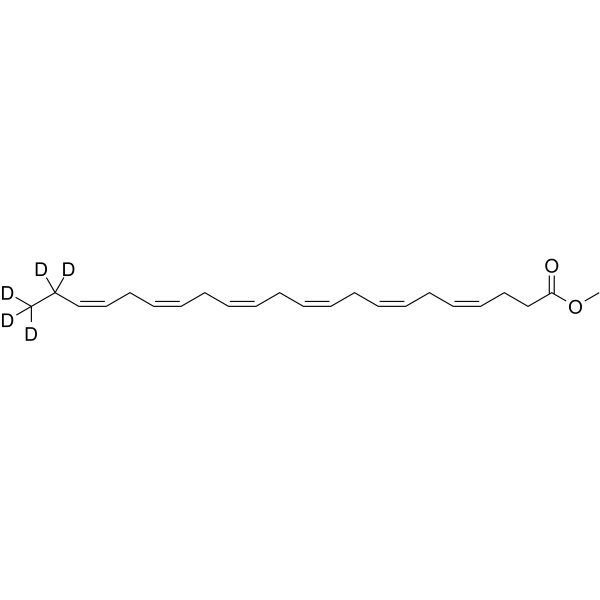 Docosahexaenoic acid-d5 methyl ester Chemical Structure Docosahexaenoic acid-d5 methyl ester(Synonyms: Methyl docosahexaenoate-d5; all cis-DHA methyl ester-d5)