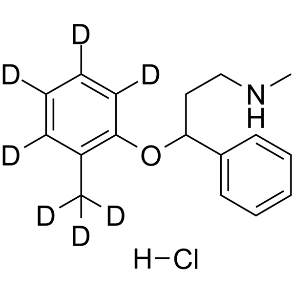 (Rac)-Atomoxetine D7 hydrochloride Chemical Structure (Rac)-Atomoxetine D7 hydrochloride(Synonyms: (Rac)-Tomoxetine D7 hydrochloride; (Rac)-LY 139603 D7)