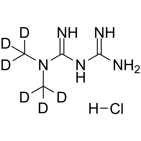 Metformin-d6 hydrochloride Chemical Structure Metformin-d6 hydrochloride(Synonyms: 1,1-Dimethylbiguanide-d6 hydrochloride)