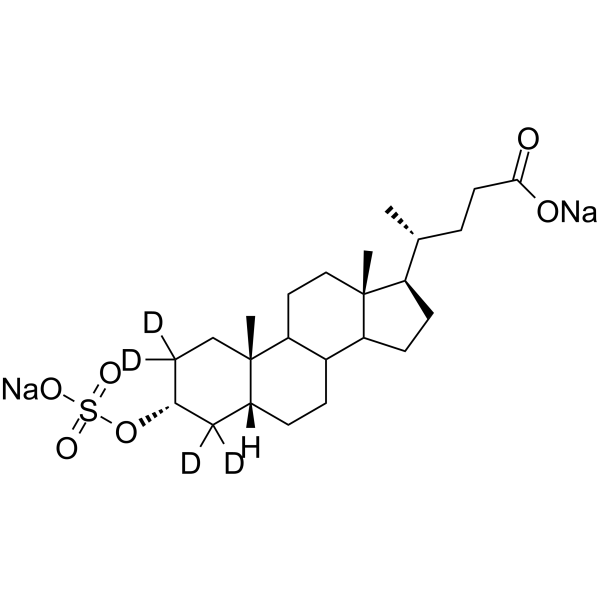 Lithocholic acid 3-sulfate-d4 disodium Chemical Structure Lithocholic acid 3-sulfate-d4 disodium(Synonyms: Sulfolithocholic acid-d4 disodium)