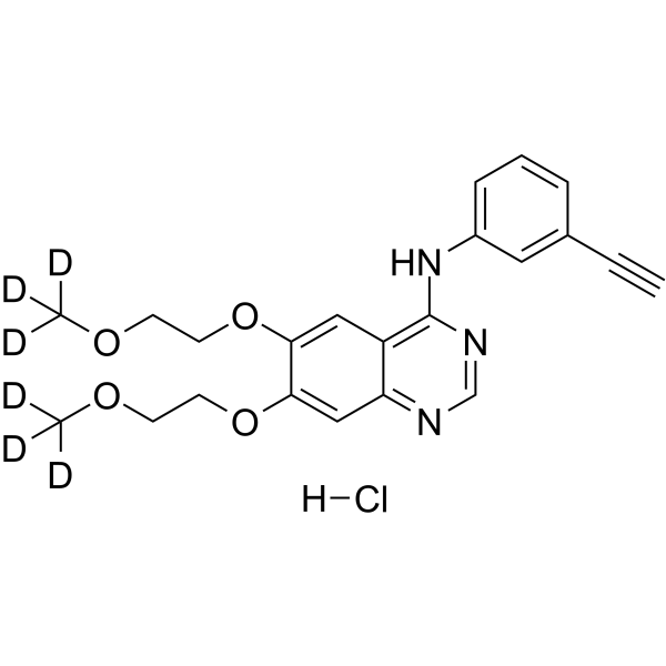 Erlotinib-d6 hydrochloride Chemical Structure Erlotinib-d6 hydrochloride(Synonyms: CP-358774-d6 hydrochloride; NSC 718781-d6 hydrochloride; OSI-774-d6 hydrochloride)