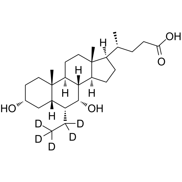 Obeticholic acid-d5 Chemical Structure Obeticholic acid-d5(Synonyms: INT-747-d5; 6-ECDCA-d5; 6-Ethylchenodeoxycholic acid-d5)