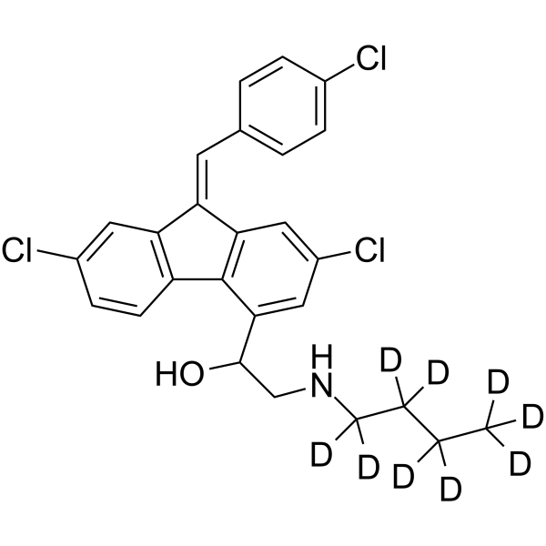 Desbutyl Lumefantrine D9 Chemical Structure Desbutyl Lumefantrine D9(Synonyms: Desbutyl-benflumetol D9)