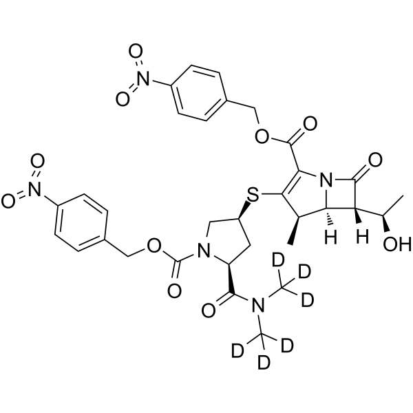 N-4-Nitrobenzyloxycarbonyl Meropenem-d6 4-Nitrobenzyl Ester Chemical Structure N-4-Nitrobenzyloxycarbonyl Meropenem-d6 4-Nitrobenzyl Ester