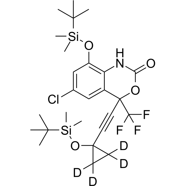 (Rac)-8,14-Bis(tert-butyldimethylsilyloxy) Efavirenz-d4 Chemical Structure (Rac)-8,14-Bis(tert-butyldimethylsilyloxy) Efavirenz-d4
