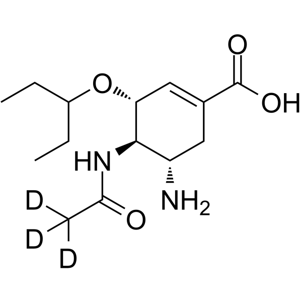 Oseltamivir acid-d3 Chemical Structure Oseltamivir acid-d3(Synonyms: GS 4071-d3; Ro 64-0802-d3; Oseltamivir carboxylate-d3)