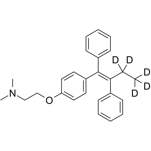 Tamoxifen-d5 Chemical Structure Tamoxifen-d5(Synonyms: ICI 47699-d5; (Z)-Tamoxifen-d5; trans-Tamoxifen-d5)