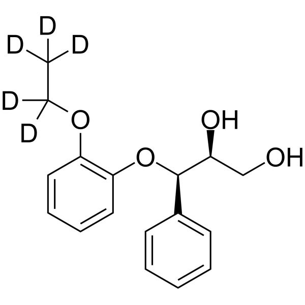 (2RS,3RS)-3-(2-Ethoxyphenoxy)-1,2-dihydroxy-3-phenylpropane-d5 Chemical Structure (2RS,3RS)-3-(2-Ethoxyphenoxy)-1,2-dihydroxy-3-phenylpropane-d5