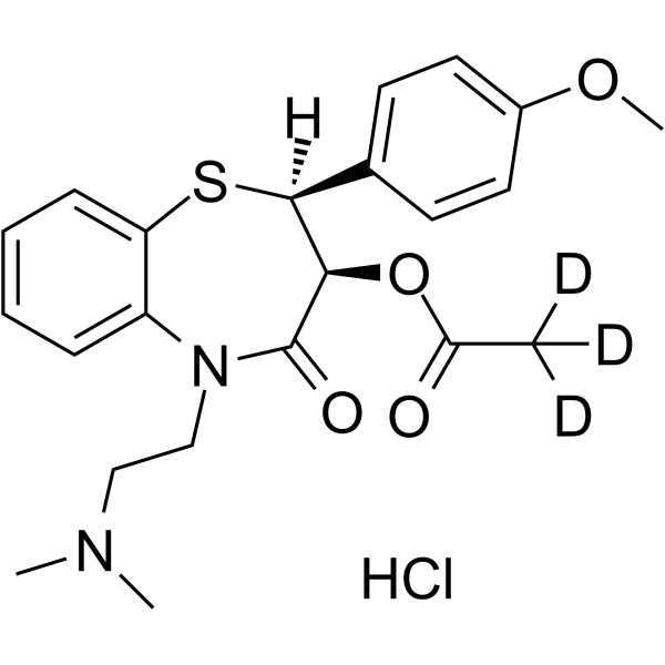 Diltiazem-(acetoxy-d3) (hydrochloride) Chemical Structure Diltiazem-(acetoxy-d3) (hydrochloride)(Synonyms: 盐酸地尔硫卓 d3) (盐酸盐))