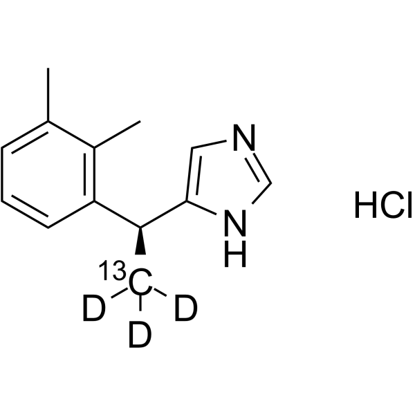 Dexmedetomidine-13C,d3 hydrochloride Chemical Structure Dexmedetomidine-13C,d3 hydrochloride(Synonyms: (+)-Medetomidine-13C,d3 hydrochloride; (S)-Medetomidine-13C,d3 hydrochloride)