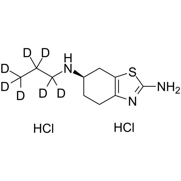 Dexpramipexole-d7 dihydrochloride Chemical Structure Dexpramipexole-d7 dihydrochloride(Synonyms: (R)-Pramipexole-d7 dihydrochloride; R-(+)-Pramipexole-d7 dihydrochloride; KNS-760704-d7 dihydrochloride)