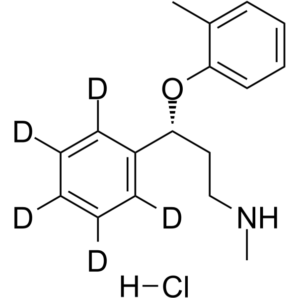 Atomoxetine-d5 hydrochloride Chemical Structure Atomoxetine-d5 hydrochloride(Synonyms: Tomoxetine-d5 hydrochloride; LY 139603-d5 ; (R)-Tomoxetine-d5 hydrochloride)
