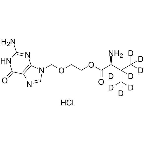 Valacyclovir-d8 hydrochloride Chemical Structure Valacyclovir-d8 hydrochloride(Synonyms: 盐酸伐昔洛韦 d8 (盐酸盐))