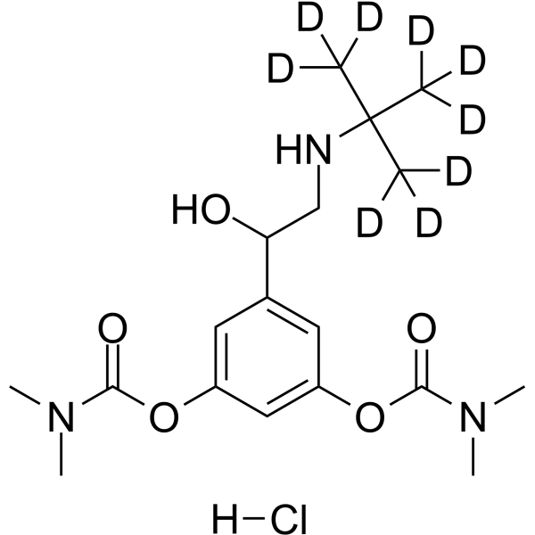 Bambuterol-d9 hydrochloride Chemical Structure Bambuterol-d9 hydrochloride(Synonyms: (±)-Bambuterol-d9 hydrochloride; KWD-2183-d9 hydrochloride)
