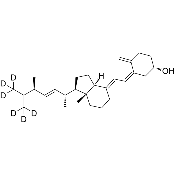 Vitamin D2-d6 Chemical Structure Vitamin D2-d6(Synonyms: Ergocalciferol-d6; Calciferol-d6; Ercalciol-d6)