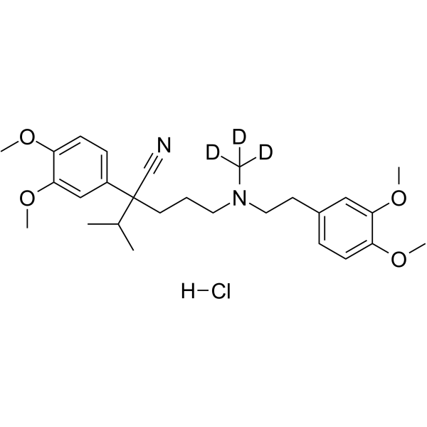 Verapamil-d3 hydrochloride Chemical Structure Verapamil-d3 hydrochloride(Synonyms: (±)-Verapamil-d3 hydrochloride; CP-16533-1-d3 hydrochloride)