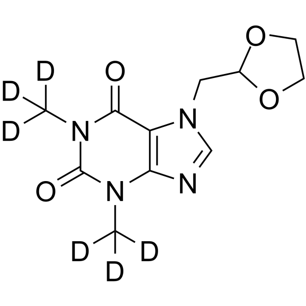 Doxofylline-d6 Chemical Structure Doxofylline-d6(Synonyms: 多索茶碱 d6)