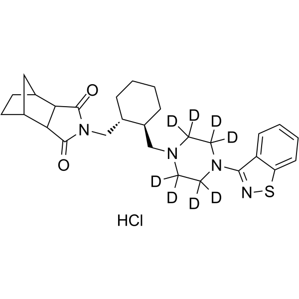 Lurasidone-d8 hydrochloride Chemical Structure Lurasidone-d8 hydrochloride(Synonyms: 盐酸鲁拉西酮D8; SM-13496-d8 hydrochloride)