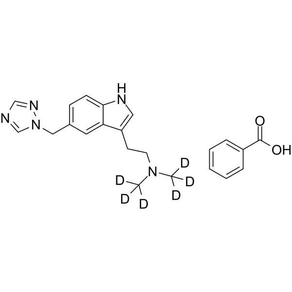 Rizatriptan-d6 benzoate Chemical Structure Rizatriptan-d6 benzoate(Synonyms: 利扎曲坦苯甲酸盐 d6 (苯甲酸盐))