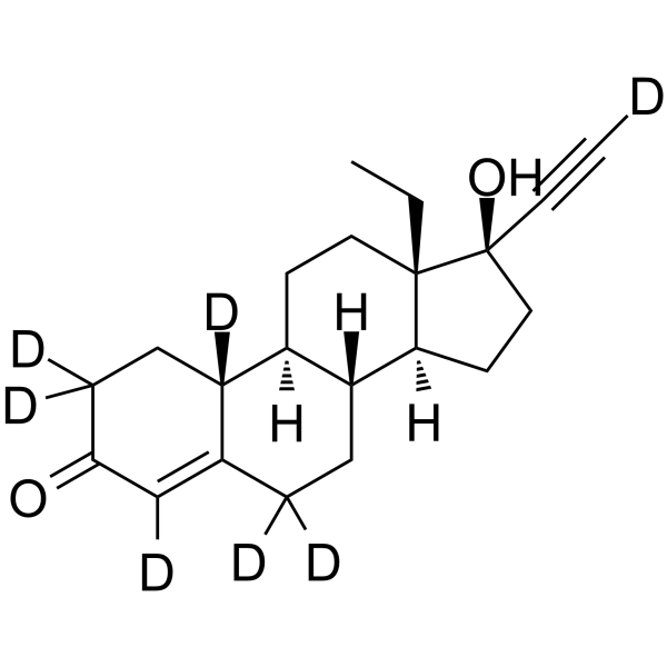 Levonorgestrel-d7 Chemical Structure Levonorgestrel-d7(Synonyms: 左炔诺孕酮 d7)