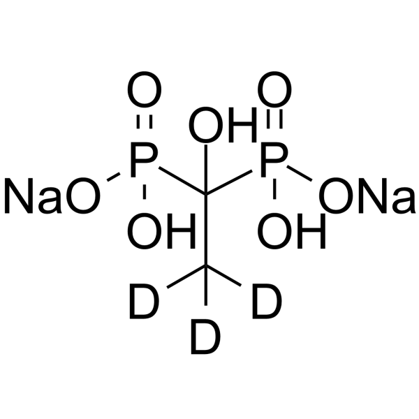 Etidronic acid-d3 disodium Chemical Structure Etidronic acid-d3 disodium(Synonyms: Etidronate-d3 disodium; HEDPA-d3 disodium; HEDP-d3 disodium)