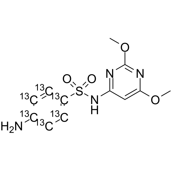 Sulfadimethoxine-13C6 Chemical Structure Sulfadimethoxine-13C6(Synonyms: Sulphadimethoxine-13C6)