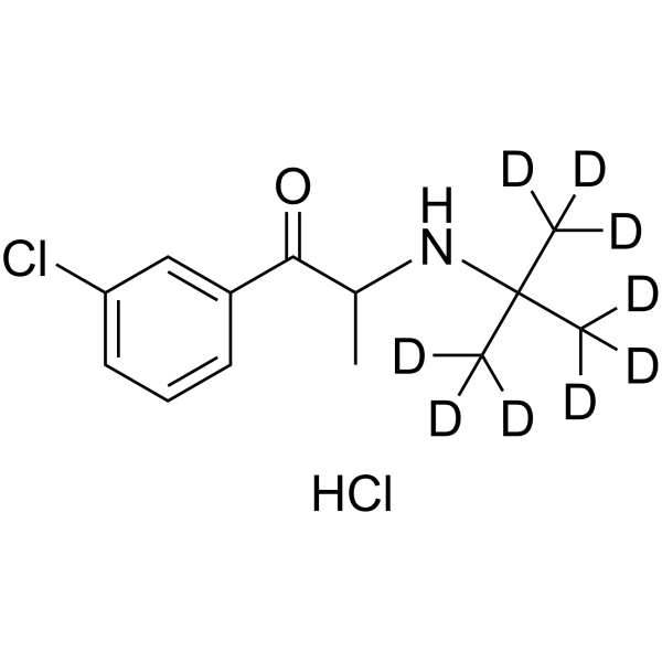 Bupropion-d9 hydrochloride Chemical Structure Bupropion-d9 hydrochloride(Synonyms: Amfebutamone-d9 hydrochloride)