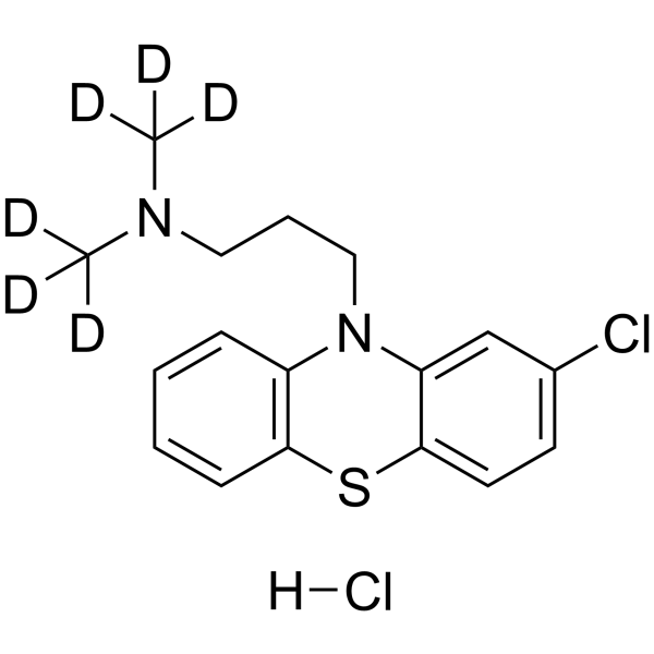 Chlorpromazine-d6 hydrochloride Chemical Structure Chlorpromazine-d6 hydrochloride(Synonyms: 盐酸氯丙嗪 D6)