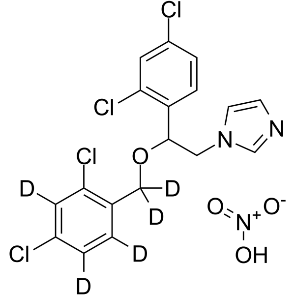 Miconazole-d5 nitrate (2,4-Dichlorobenzyloxy-d5) Chemical Structure Miconazole-d5 nitrate (2,4-Dichlorobenzyloxy-d5)(Synonyms: R18134-d5 nitrate (2,4-Dichlorobenzyloxy-d5))