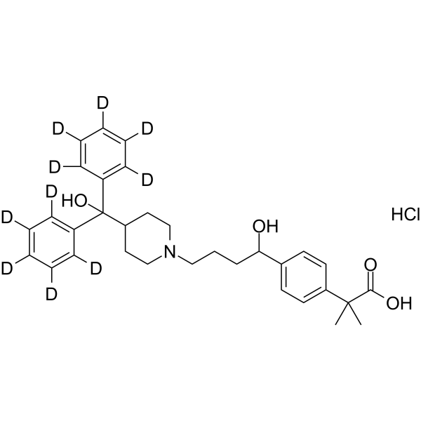 Fexofenadine-d10 hydrochloride Chemical Structure Fexofenadine-d10 hydrochloride(Synonyms: MDL-16455-d10 hydrochloride; Terfenadine carboxylate-d10 hydrochloride)