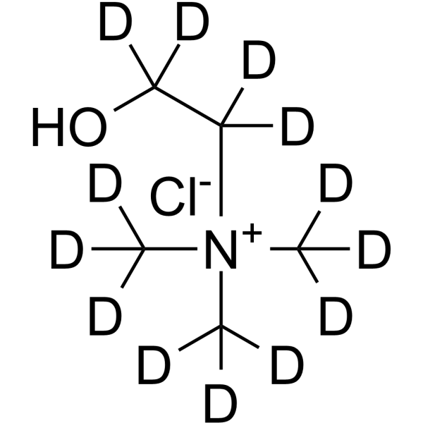 Choline-d13 chloride Chemical Structure Choline-d13 chloride(Synonyms: 氯化胆碱 d13 (氯化物))
