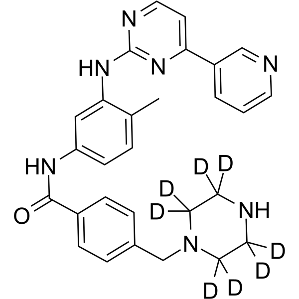 N-Desmethyl imatinib-d8 Chemical Structure N-Desmethyl imatinib-d8(Synonyms: Norimatinib-d8; Imatinib metabolite N-Desmethyl imatinib-d8)