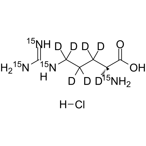 L-Arginine-15N4,d7 hydrochloride Chemical Structure L-Arginine-15N4,d7 hydrochloride(Synonyms: (S)-(+)-Arginine-15N4,d7 hydrochloride)