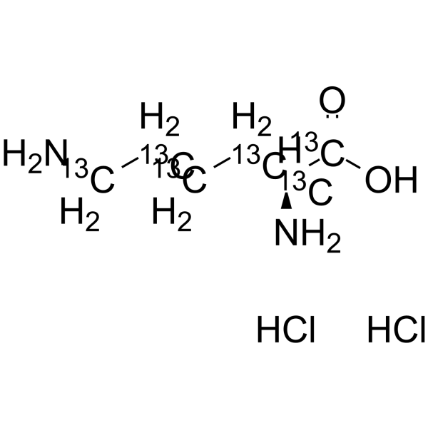 L-Lysine-13C6 dihydrochloride Chemical Structure L-Lysine-13C6 dihydrochloride(Synonyms: L-赖氨酸 13C6 (双盐酸盐))