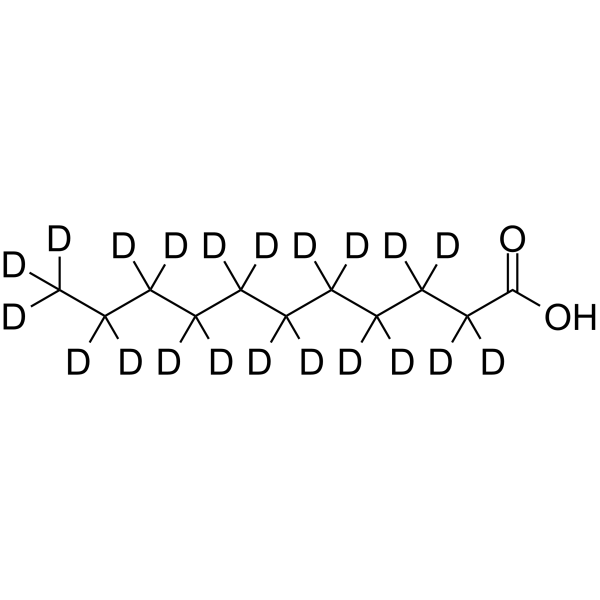 Undecanoic acid-d21 Chemical Structure Undecanoic acid-d21(Synonyms: Undecanoate-d21; Hendecanoic acid-d21)