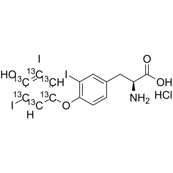S)-2-Amino-3-(4-(4-hydroxy-3,5-diiodophenoxy)-3-iodophenyl)propanoic acid Chemical Structure S)-2-Amino-3-(4-(4-hydroxy-3,5-diiodophenoxy)-3-iodophenyl)propanoic acid(Synonyms: Reverse Triiodothyronine-[diiodophenyl-ring-13C6 hydrochloride)