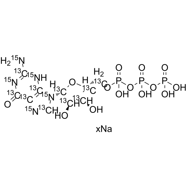 (((2R,3S,4R,5R)-5-(2-Amino-6-oxo-1H-purin-9(6H)-yl)-3,4-dihydroxytetrahydrofuran-2-yl)methyl)triphosphoric acid-13C10,15N5 sodium
