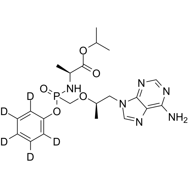 (2R)-Isopropyl 2-((((((R)-1-(6-amino-9H-purin-9-yl)propan-2-yl)oxy)methyl)(phenoxy)phosphoryl)amino)propanoate-d5 Chemical Structure (2R)-Isopropyl 2-((((((R)-1-(6-amino-9H-purin-9-yl)propan-2-yl)oxy)methyl)(phenoxy)phosphoryl)amino)propanoate-d5