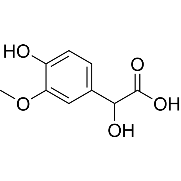 Vanillylmandelic acid Chemical Structure Vanillylmandelic acid (Synonyms: 香草扁桃酸;3-甲氧基-4-羟基扁桃酸)