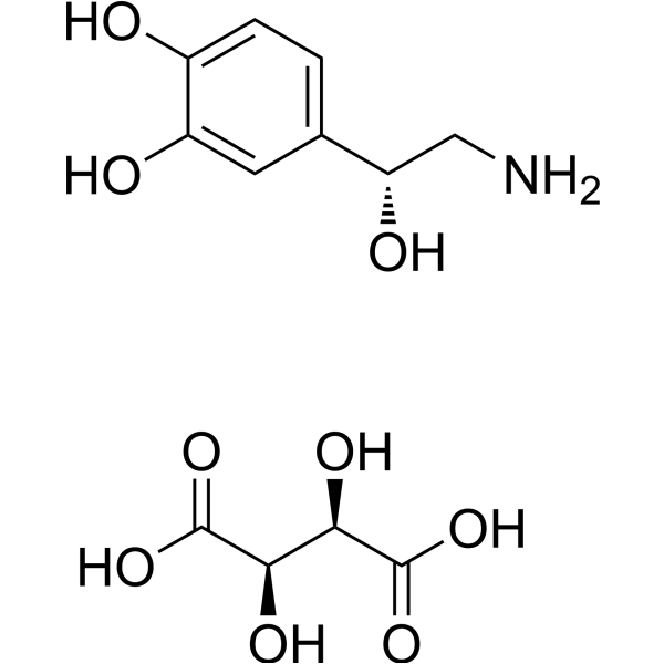 Norepinephrine tartrate Chemical Structure Norepinephrine tartrate (Synonyms: 去甲肾上腺素酒石酸盐; Levarterenol tartrate; L-Noradrenaline tartrate)