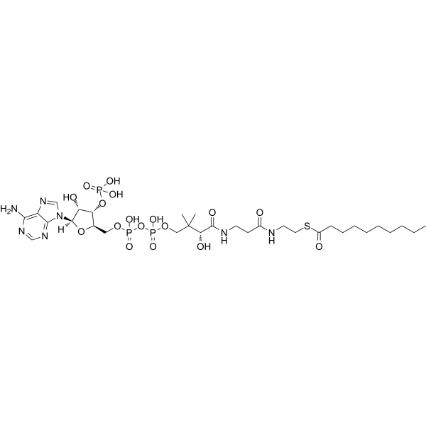 Decanoyl coenzyme A Chemical Structure Decanoyl coenzyme A (Synonyms: 癸酰辅酶A; Decanoyl-coa)