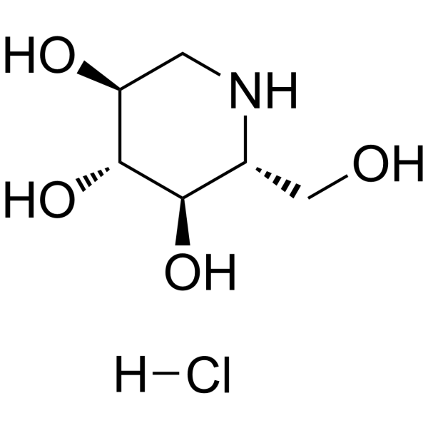 1-Deoxynojirimycin hydrochloride Chemical Structure 1-Deoxynojirimycin hydrochloride (Synonyms: Duvoglustat hydrochloride)