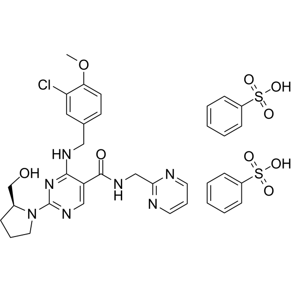 Avanafil dibenzenesulfonate Chemical Structure Avanafil dibenzenesulfonate (Synonyms: TA1790 dibenzenesulfonate)