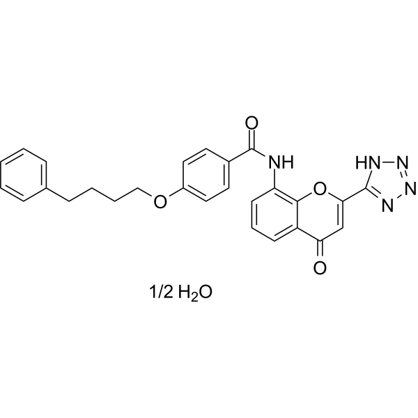 Pranlukast hemihydrate Chemical Structure Pranlukast hemihydrate (Synonyms: 普鲁司特半水合物; ONO-1078 hemihydrate)