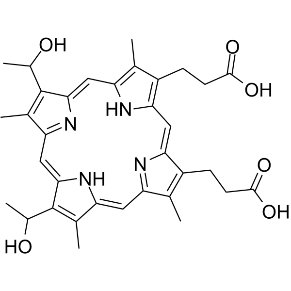 Hematoporphyrin Chemical Structure Hematoporphyrin (Synonyms: 血卟啉; Hematoporphyrin IX)