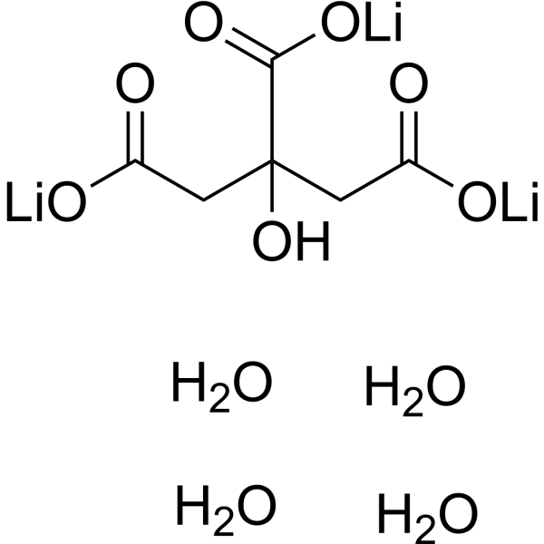 Lithium citrate tetrahydrate Chemical Structure Lithium citrate tetrahydrate (Synonyms: 柠檬酸三锂盐四水合物; Litarex tetrahydrate)