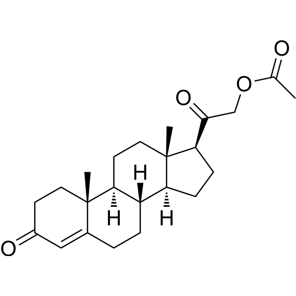 Deoxycorticosterone acetate (Standard) Chemical Structure Deoxycorticosterone acetate (Standard) (Synonyms: 醋酸去氧皮质酮(标准品); 11-Deoxycorticosterone acetate(Standard); DOC acetate(Standard); Cortexone acetate (Standard))