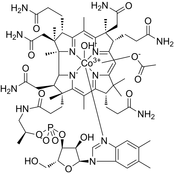 Hydroxocobalamin acetate Chemical Structure Hydroxocobalamin acetate (Synonyms: Vitamin B12a acetate)