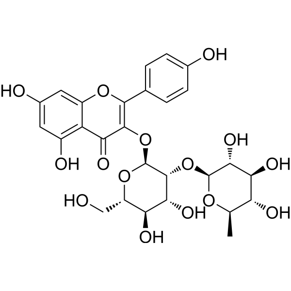 Kaempferol-3-O-glucorhamnoside Chemical Structure Kaempferol-3-O-glucorhamnoside (Synonyms: 百蕊草素I;山柰酚-3-O-葡萄糖鼠李糖苷;)