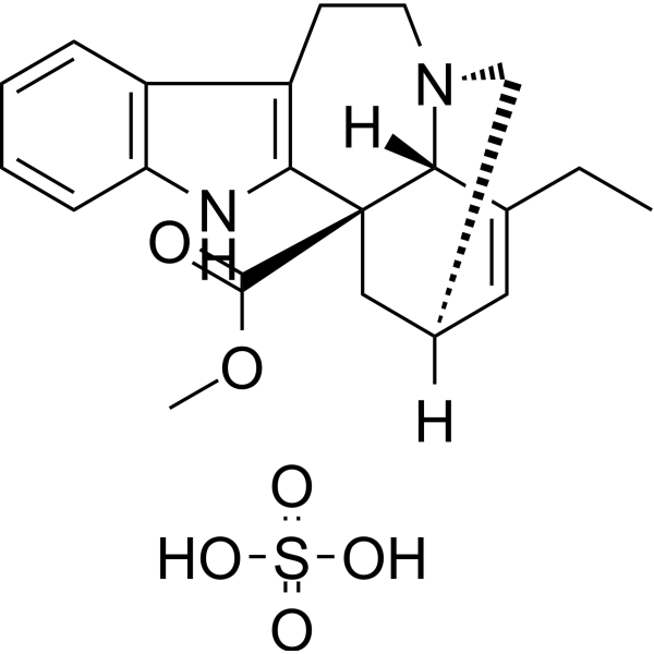 Catharanthine Sulfate Chemical Structure Catharanthine Sulfate (Synonyms: 硫酸长春质碱; (+)-3,4-Didehydrocoronaridine Sulfate)